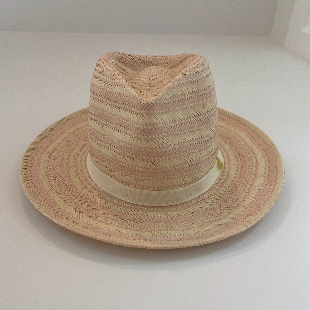 Anthropologie women's hat light pink and cream